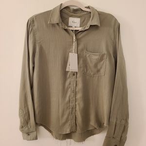 NWT Rails Ingrid Raw Hem Chambray Shirt In military green